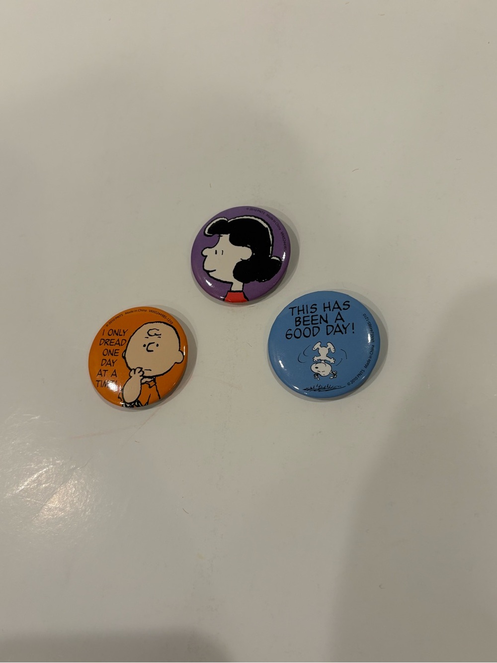 Three Peanuts Pins (Charlie Brown, Lucy , and Snoopy)